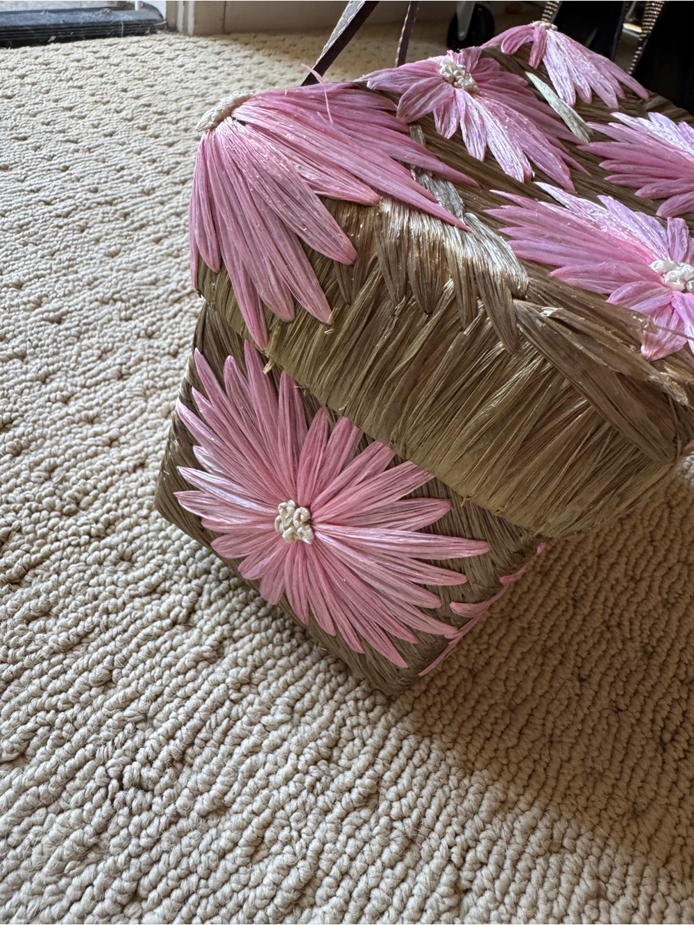 kate spade Pink Floral Embroidered Straw Tote - Picture 3 of 6